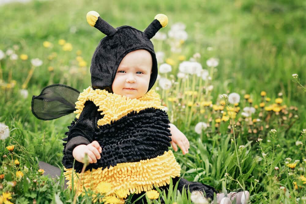 baby in bee costume during spring